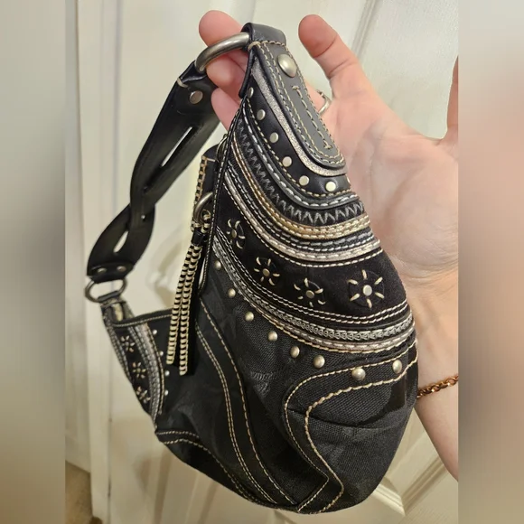 Coach limited edition black soho jacquard studded grommet hobo handbag purse - Picture 6 of 15